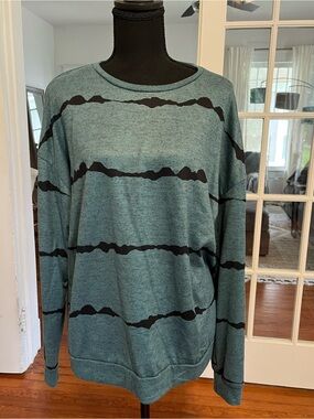 SHEIN Teal Crewneck Sweater with Black Wave Stripes